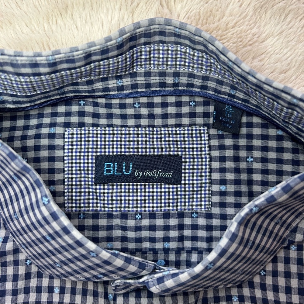 BLU by Polifroni Button Down Dress Shirt Blue Check Size XL - Picture 7 of 8
